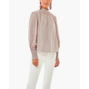 Pomander Place Women's Floral Smocked Modoc Top Mock Neck Blouse Size XL NWOT